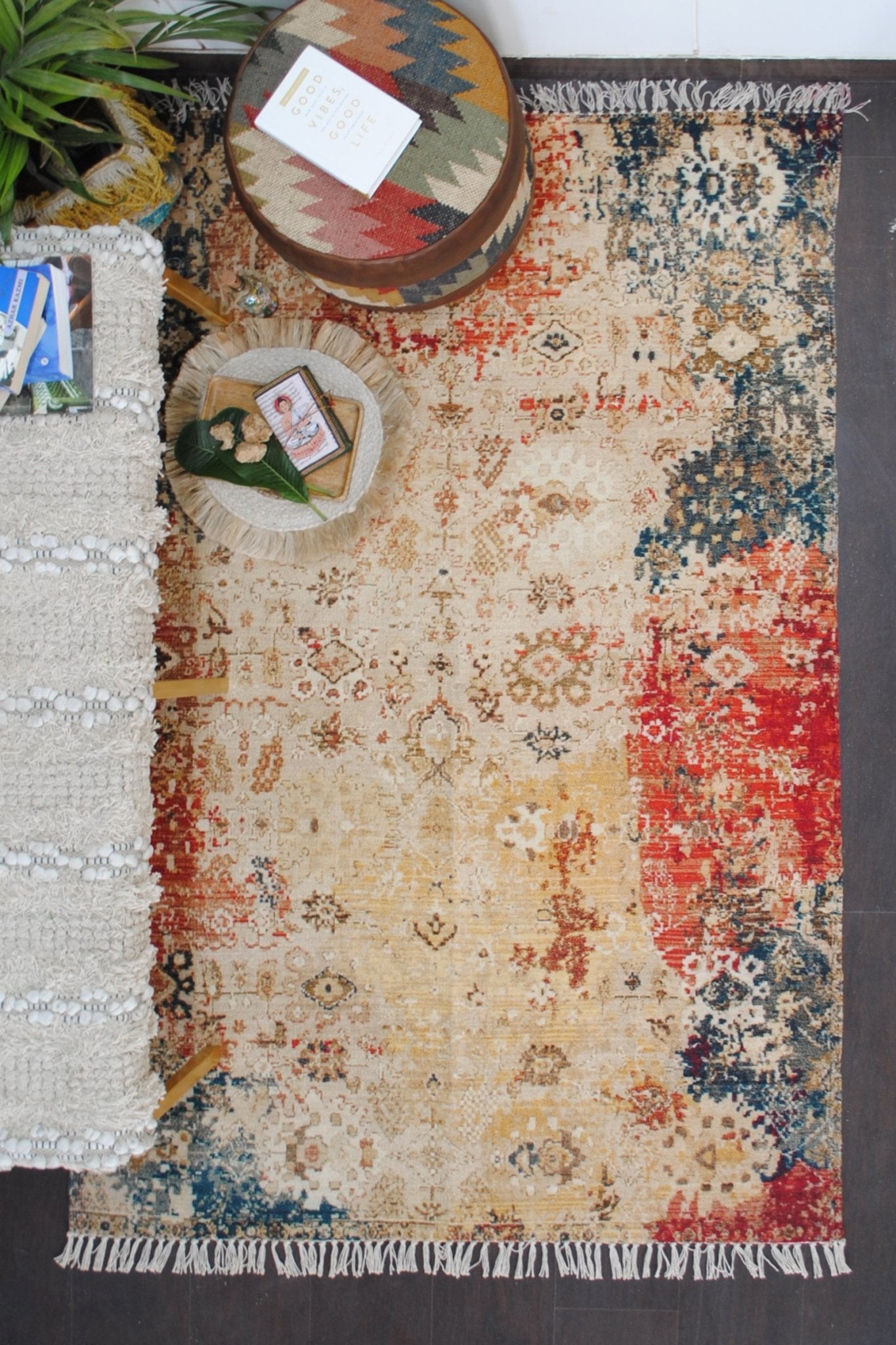 Maple block-printed rug room setting — Art Avenue India