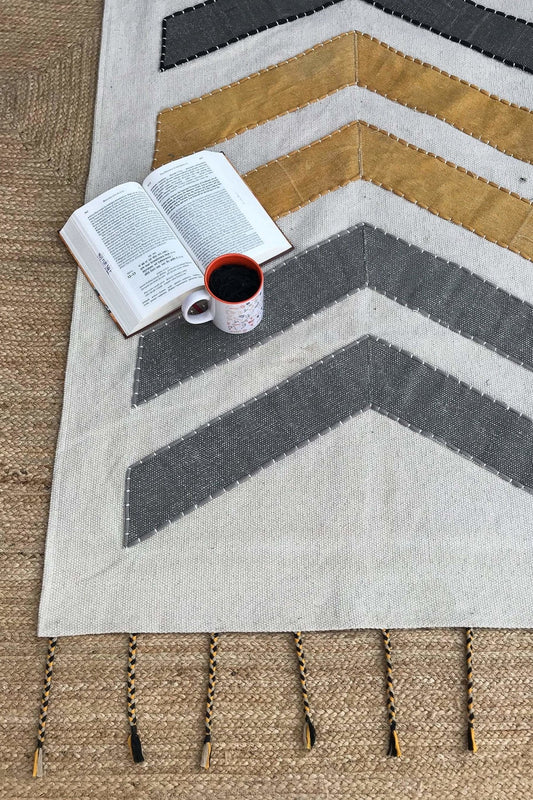 Mesa block-printed cotton rug — grey handmade in Jaipur