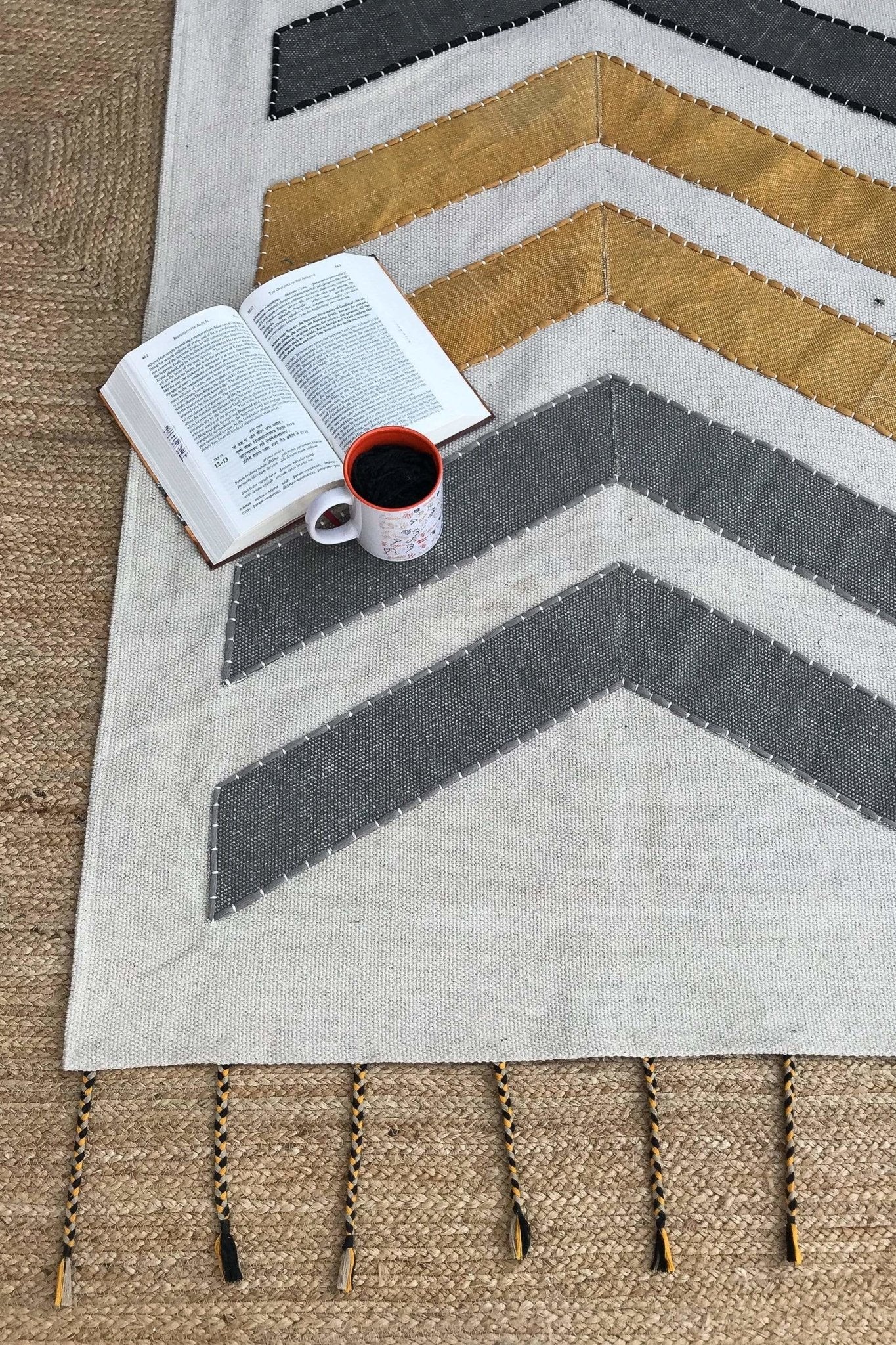 Mesa block-printed cotton rug — grey handmade in Jaipur