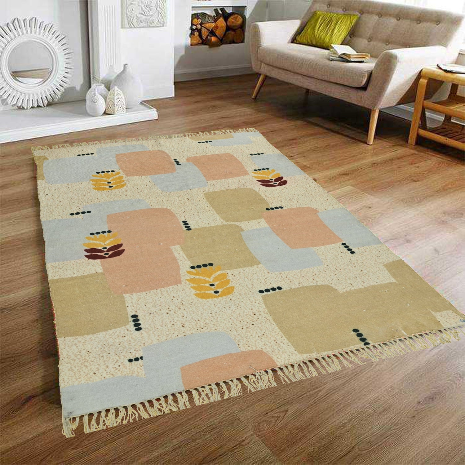 Modak peach cotton rug detail — Art Avenue Jaipur