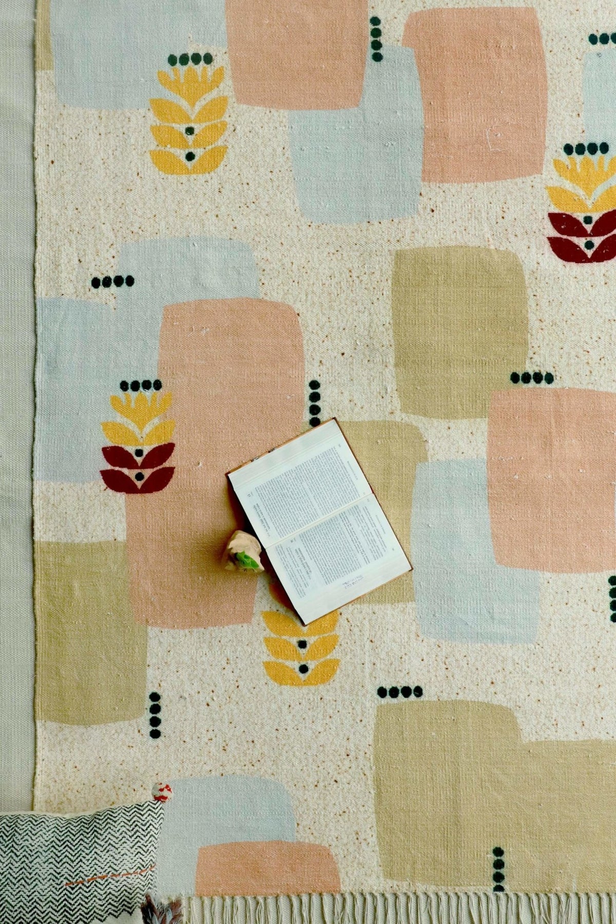 Modak block-printed rug — peach handmade in Jaipur