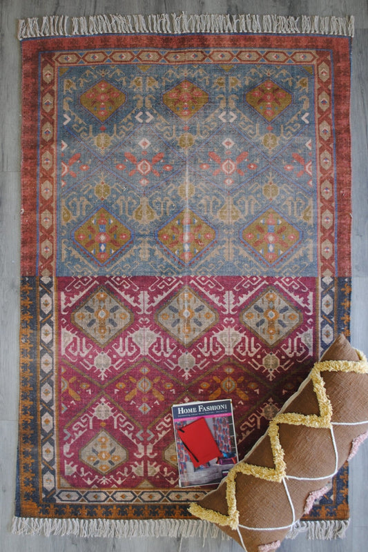 Mosaic block-printed rug — handmade in Jaipur