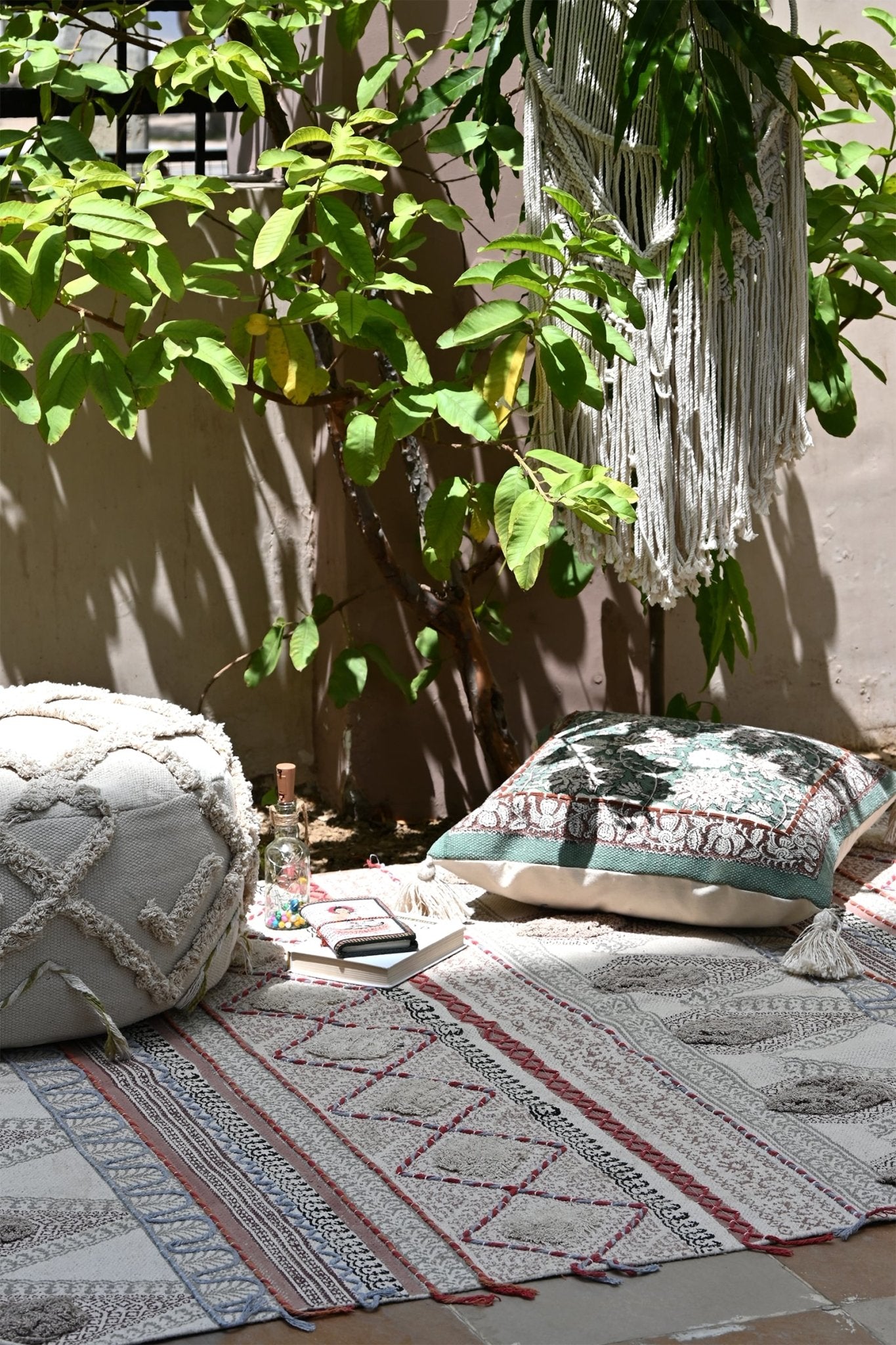 Myles Block-Printed Cotton Dhurrie Rug — Art Avenue