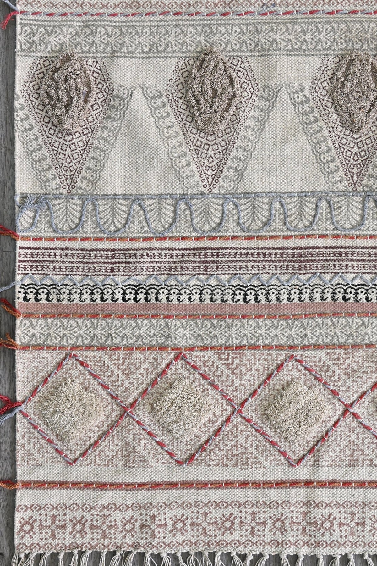 Detail of block-print on cotton dhurrie rug — Art Avenue