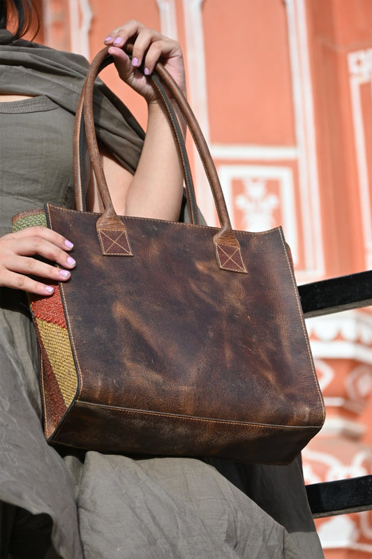 Oasis kilim and leather handbag — Art Avenue