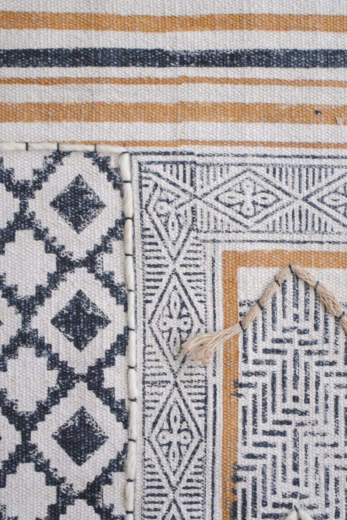 Odyssey Block-Printed Cotton Dhurrie Rug — multiple sizes — Art Avenue