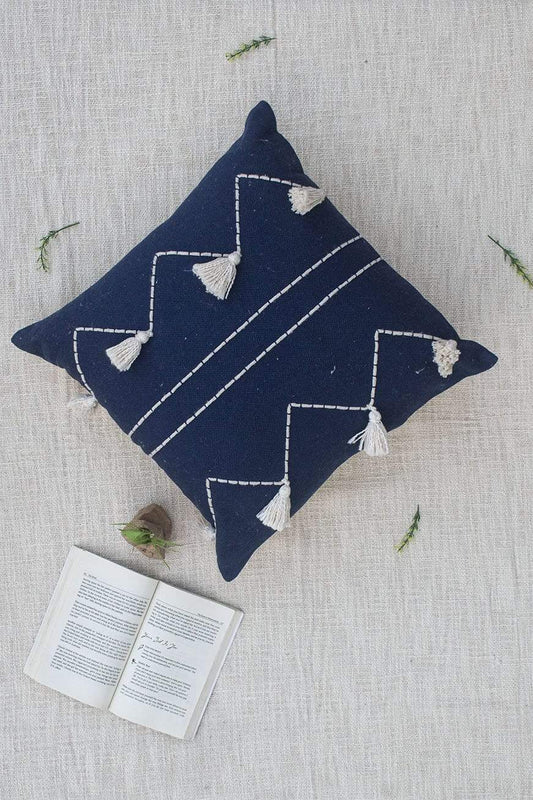 Oga Overdyed Embroidered Square Cushion Cover — Blue — Art Avenue