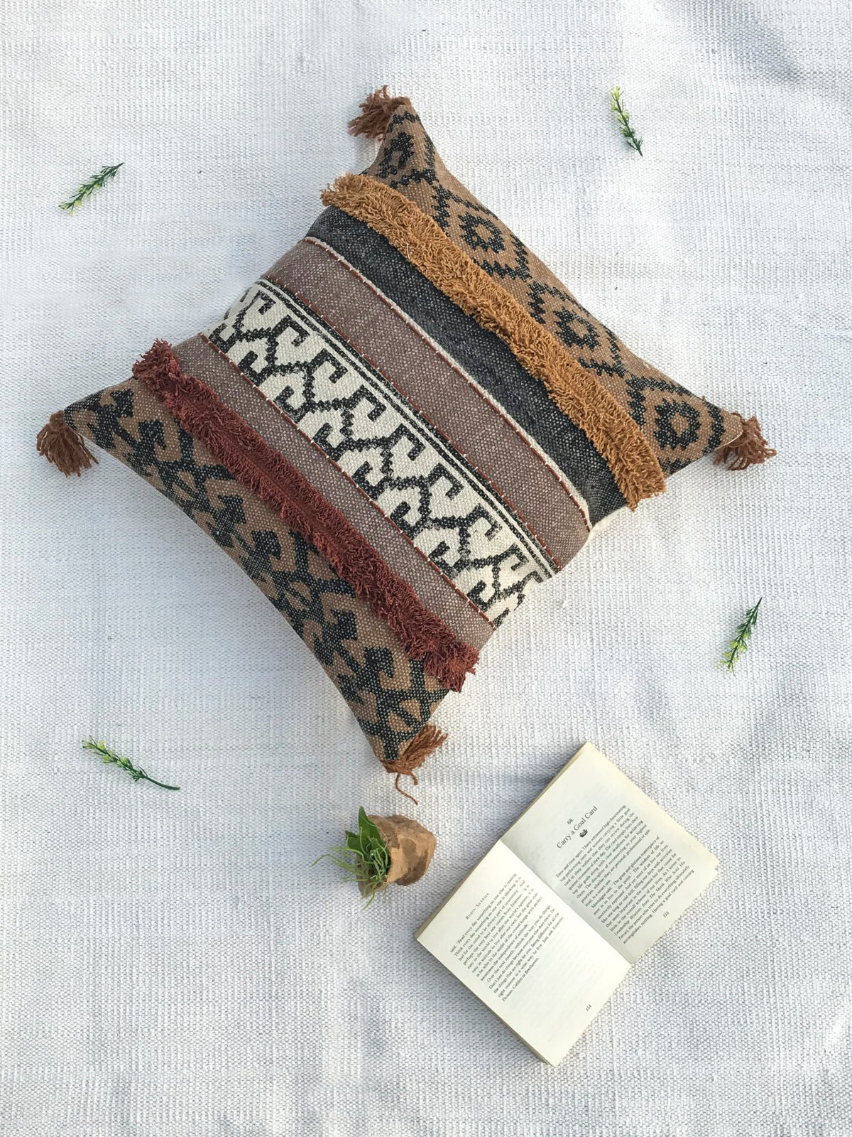 Detail of block-print on shaggy square cushion cover — Art Avenue