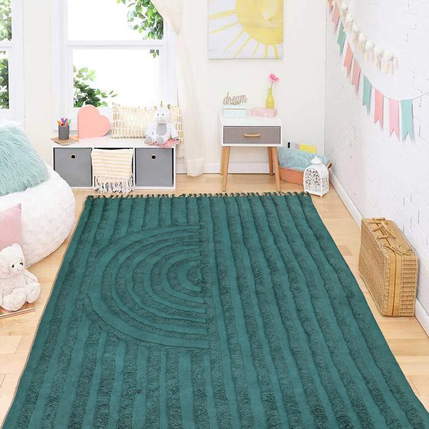 Orbit embroidered rug room setting — Art Avenue India