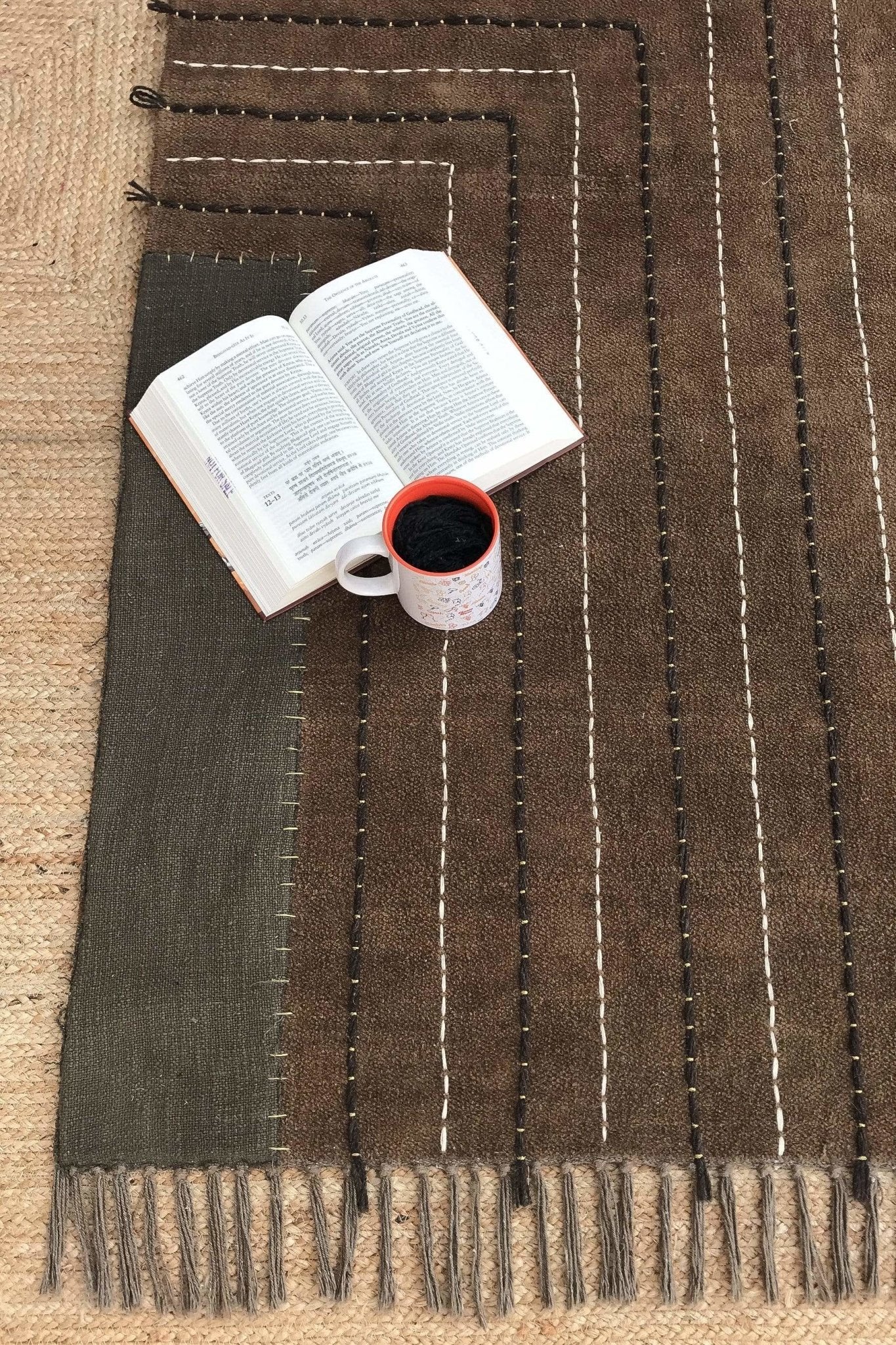 Orlando overdyed hand-embroidered rug — brown handmade in Jaipur