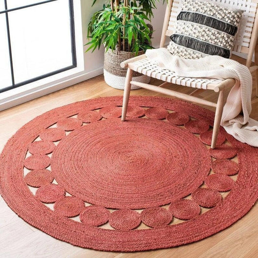Peony round braided jute rug — handmade in Jaipur