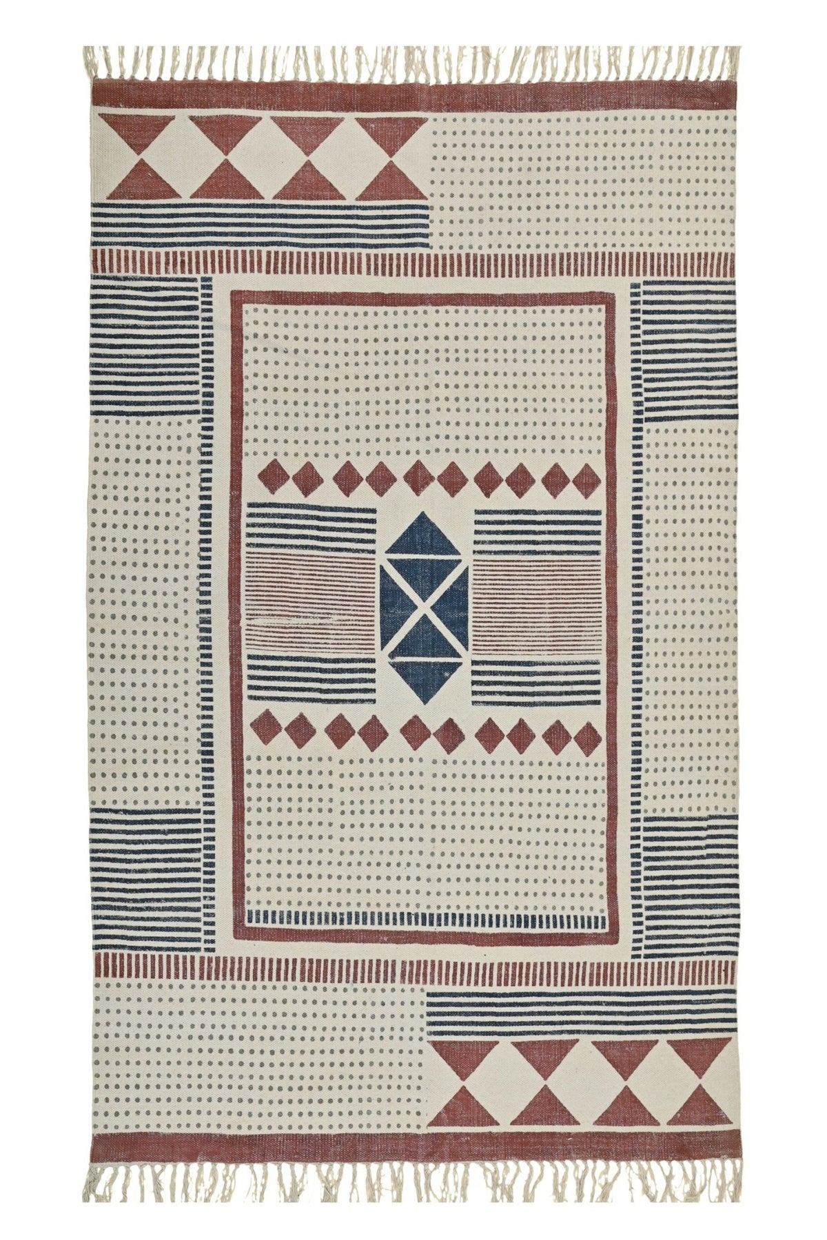 Peter Block-Printed Cotton Dhurrie Rug — multiple sizes — Art Avenue