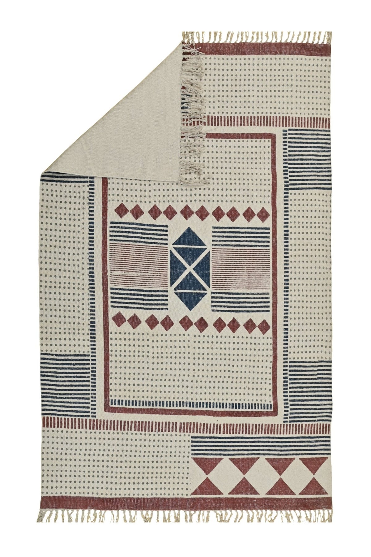 Peter block-printed cotton rug close-up — Art Avenue India