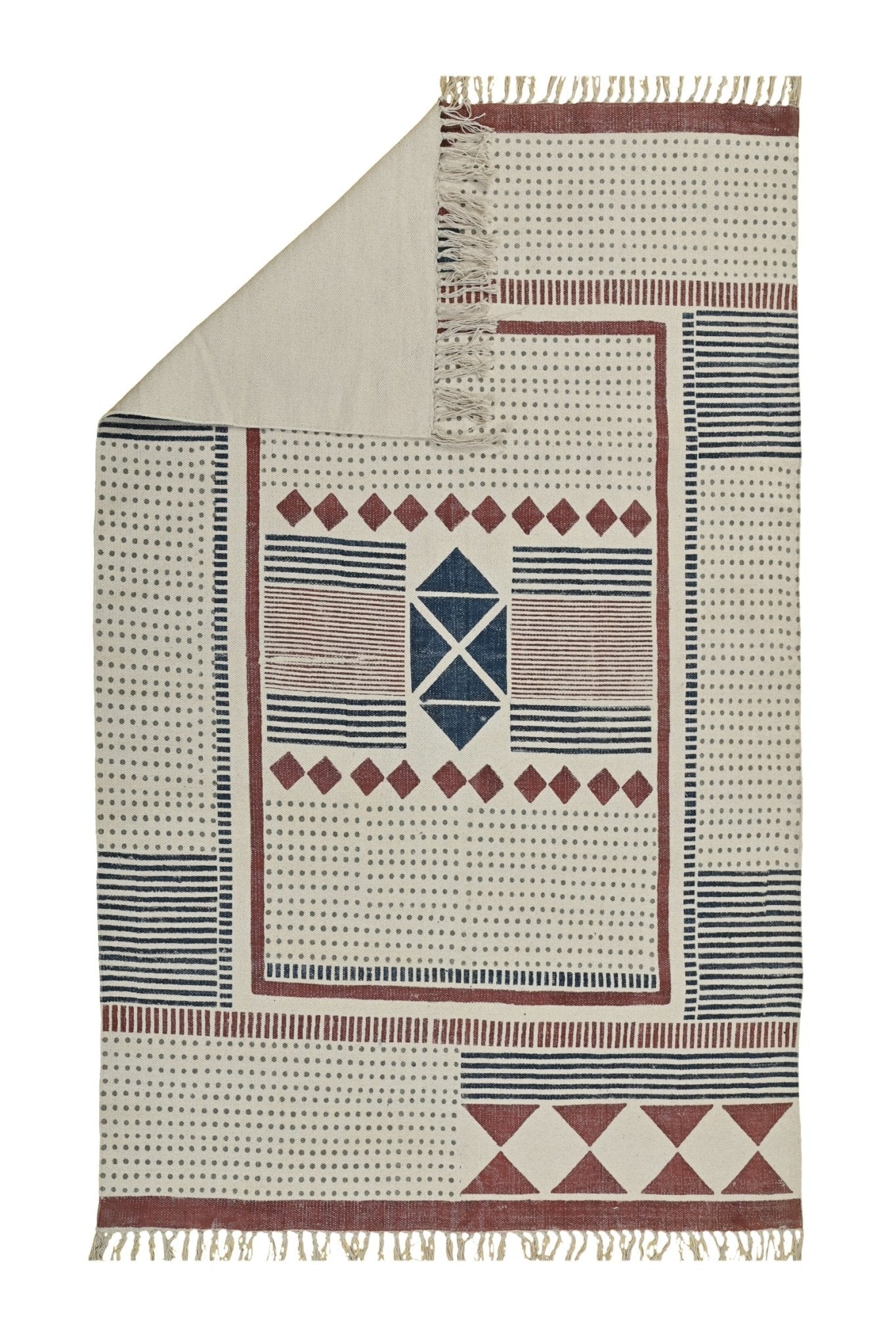 Peter block-printed cotton rug close-up — Art Avenue India