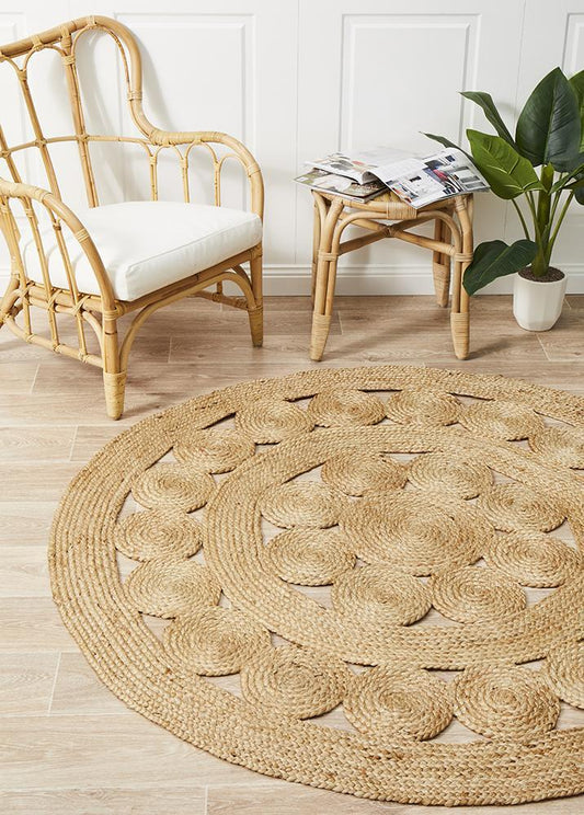 Brenda round braided jute rug — handmade in Jaipur