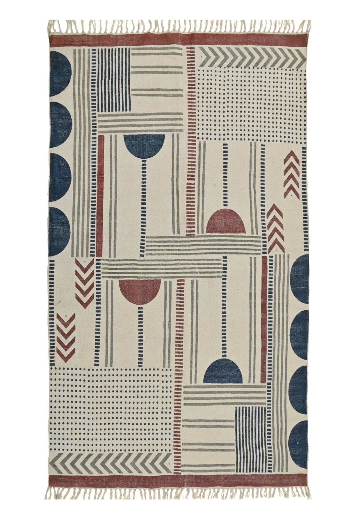 Premier Block-Printed Cotton Dhurrie Rug in Blue — Art Avenue