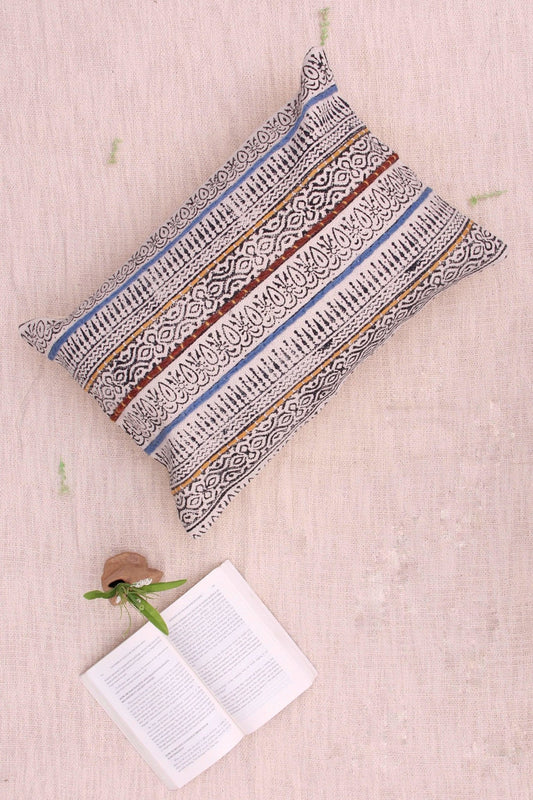 Road Block-Printed Embroidered Lumbar Cushion Cover — Black — Art Avenue