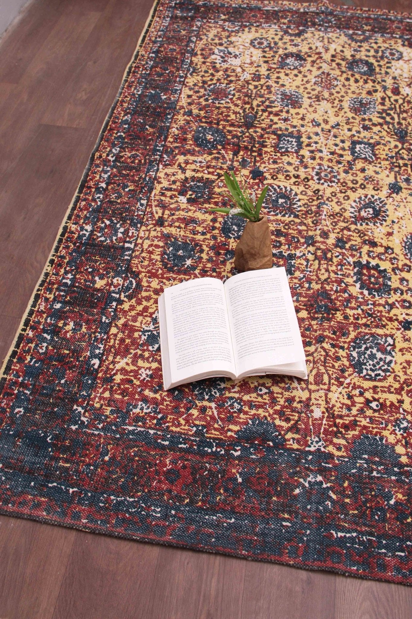 Sacrifice block-printed rug — maroon handmade in Jaipur