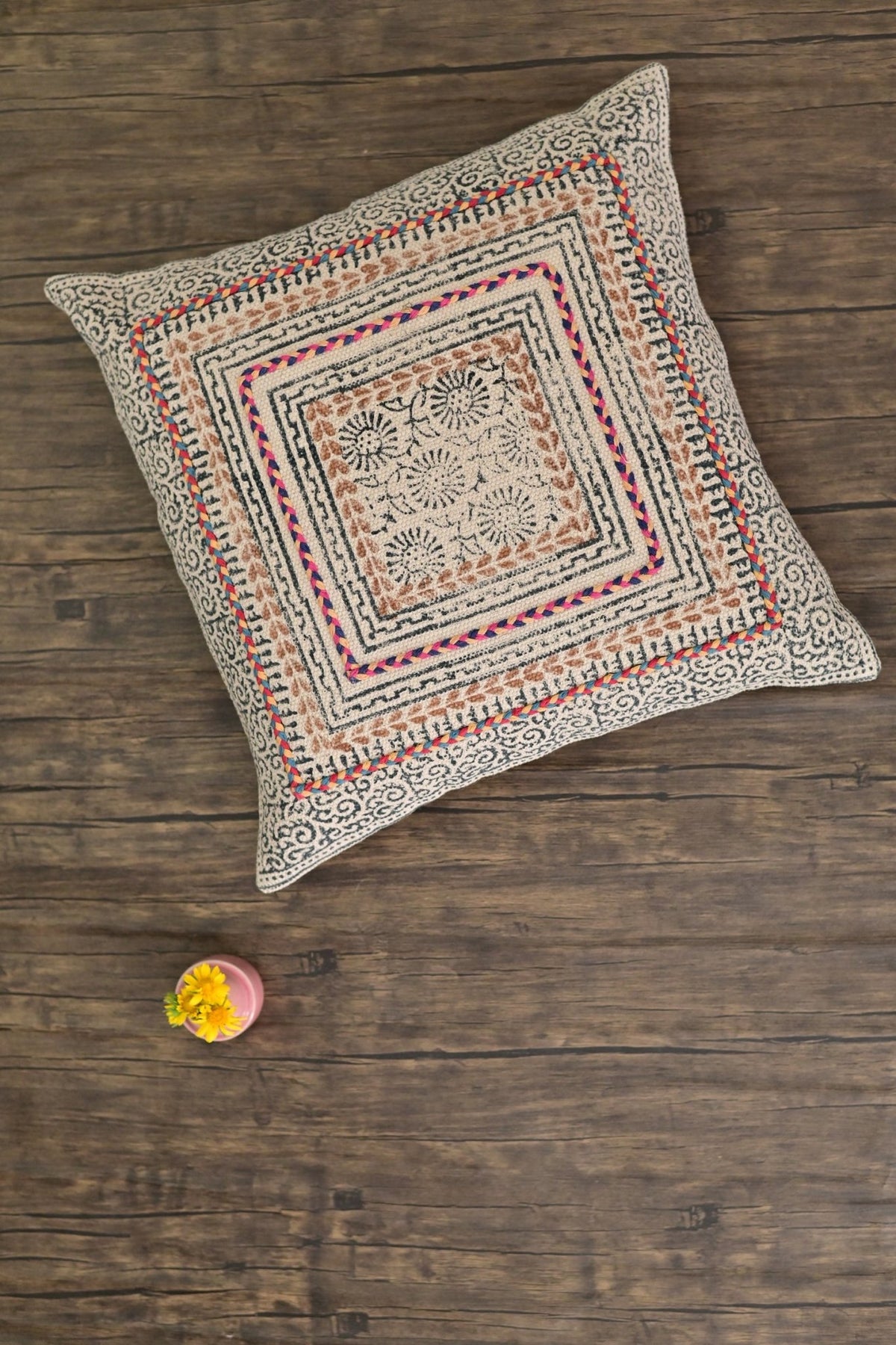 Samara Block-Printed Square Cushion Cover — Orange — Art Avenue