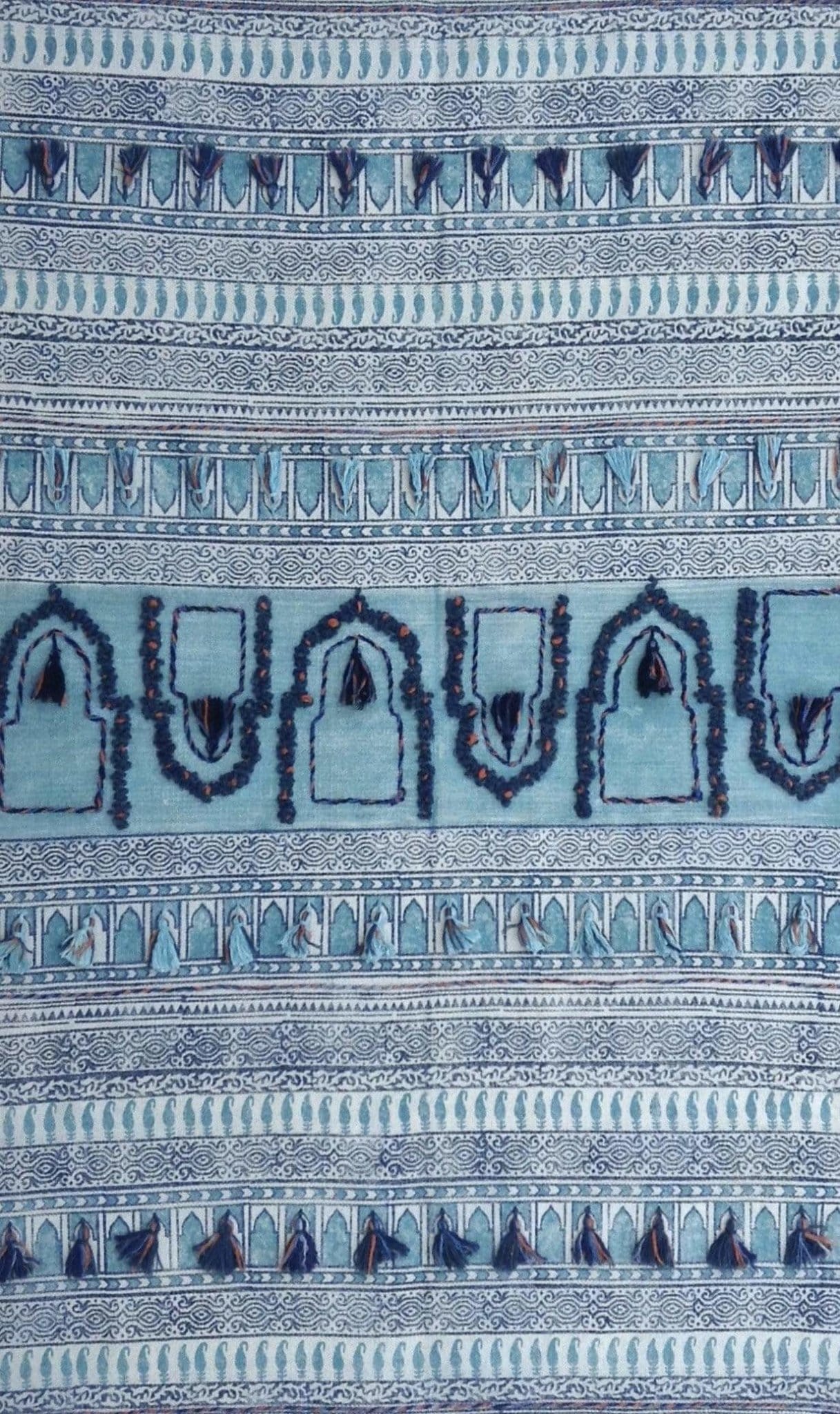 Savour Block-Printed Cotton Dhurrie Rug in Turquoise — Art Avenue