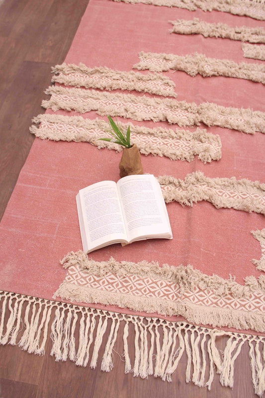 Scud block-printed rug — pink handmade in Jaipur