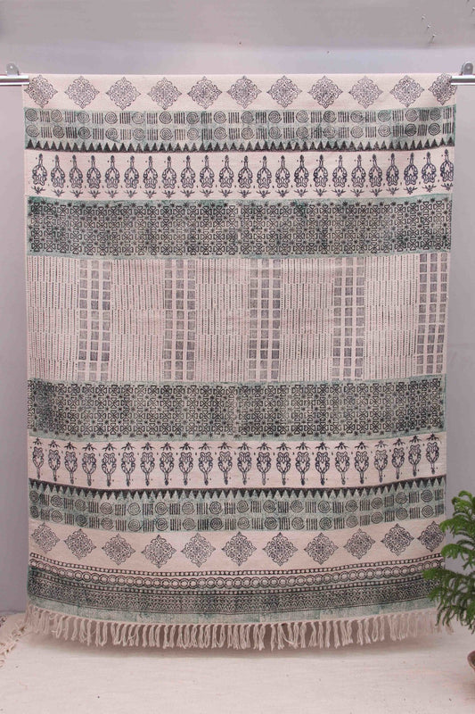 Block-Printed Cotton Dhurrie Rug in Green — Art Avenue