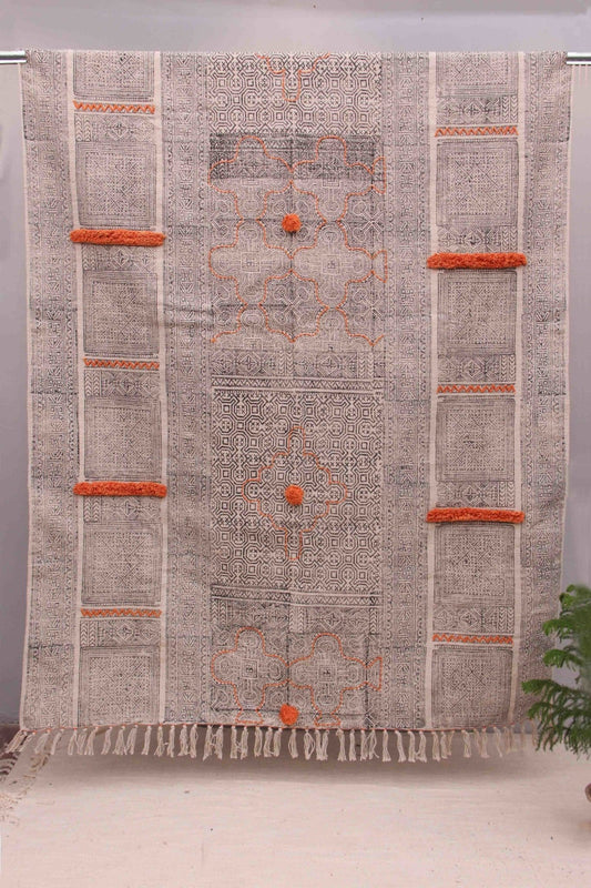 Block-Printed Cotton Dhurrie Rug in Dark Grey Modern — Art Avenue