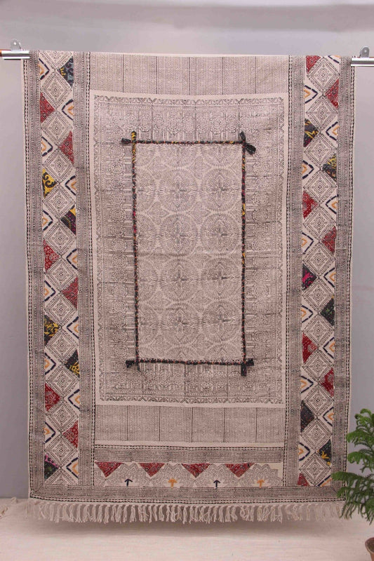 Block-Printed Cotton Dhurrie Rug in Black Modern — Art Avenue