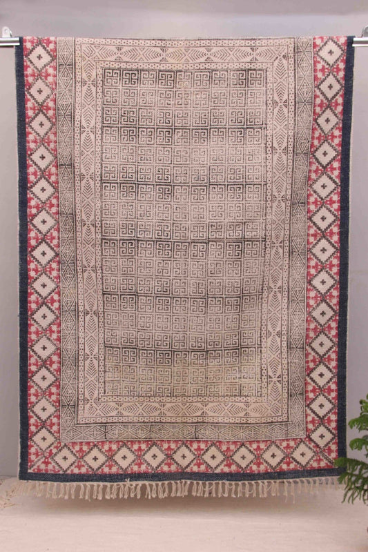 Block-Printed Cotton Dhurrie Rug in Black Modern — Art Avenue