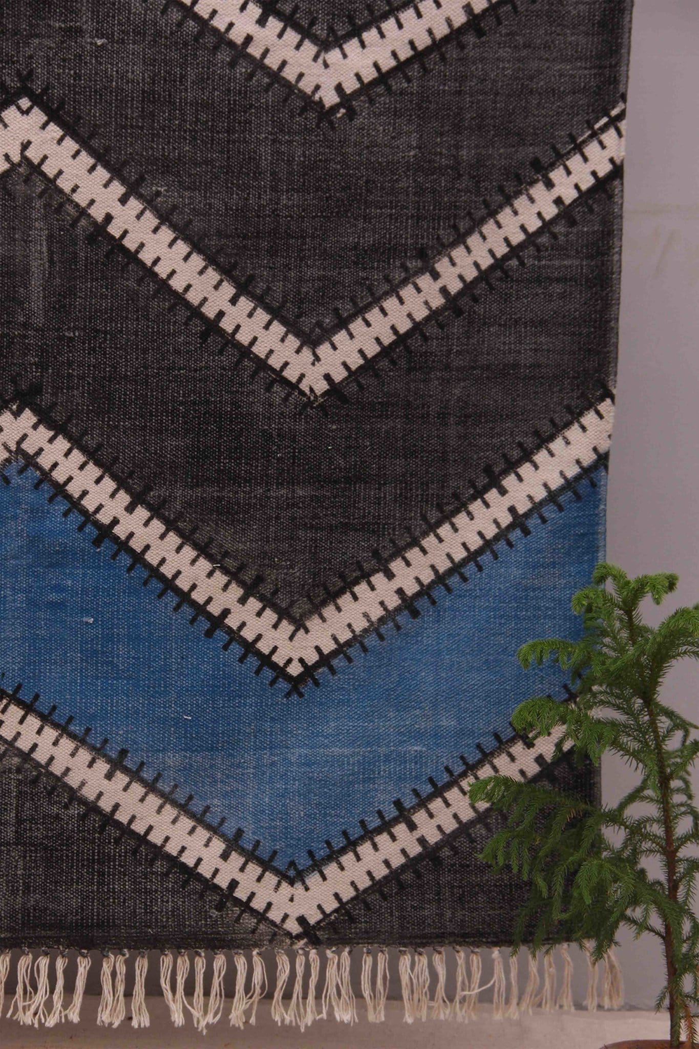 Block-printed cotton dhurrie rug in room setting — Art Avenue