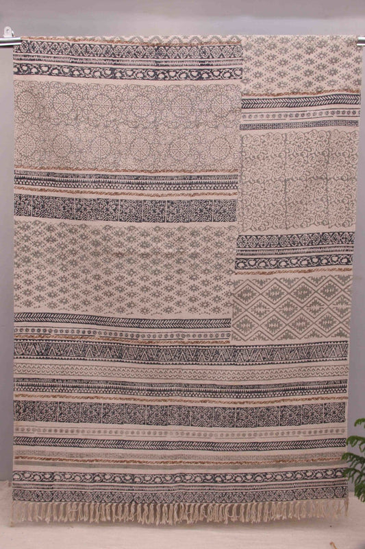 Block-Printed Cotton Dhurrie Rug in Grey Modern — Art Avenue