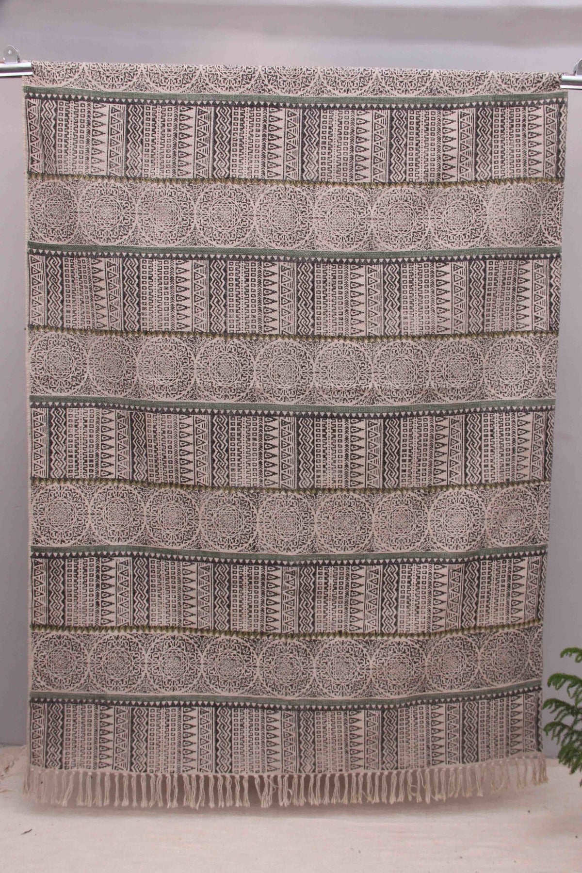 Block-Printed Cotton Dhurrie Rug in Black Modern — Art Avenue