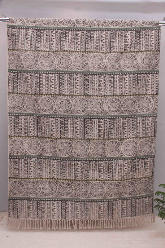 Block-Printed Cotton Dhurrie Rug in Black Modern — Art Avenue