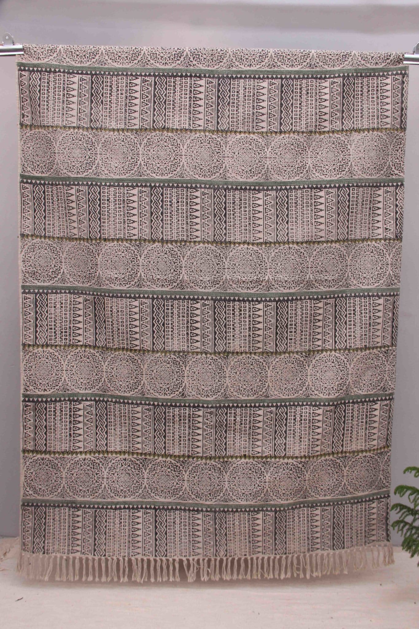 Block-Printed Cotton Dhurrie Rug in Black Modern — Art Avenue