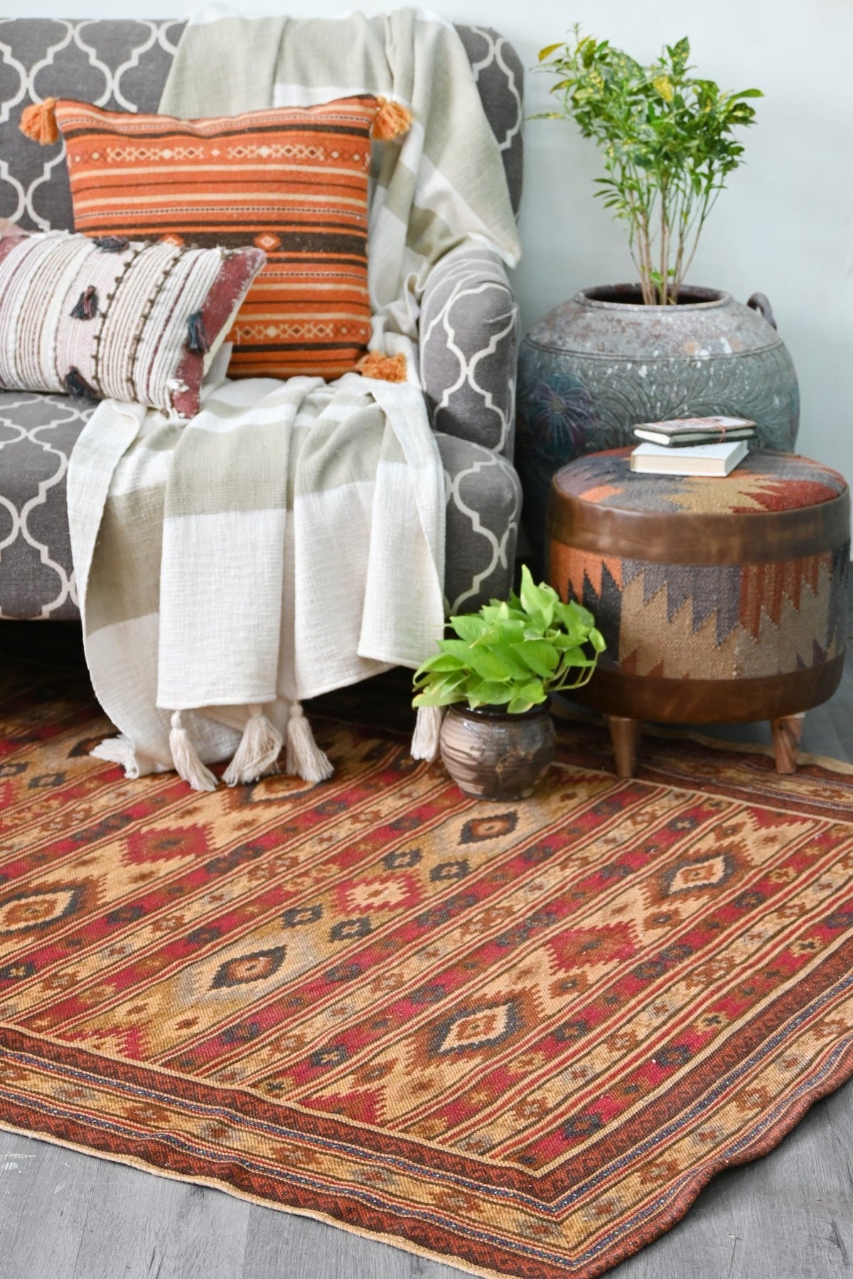 Shalom cotton rug pattern detail — block-printed in Jaipur