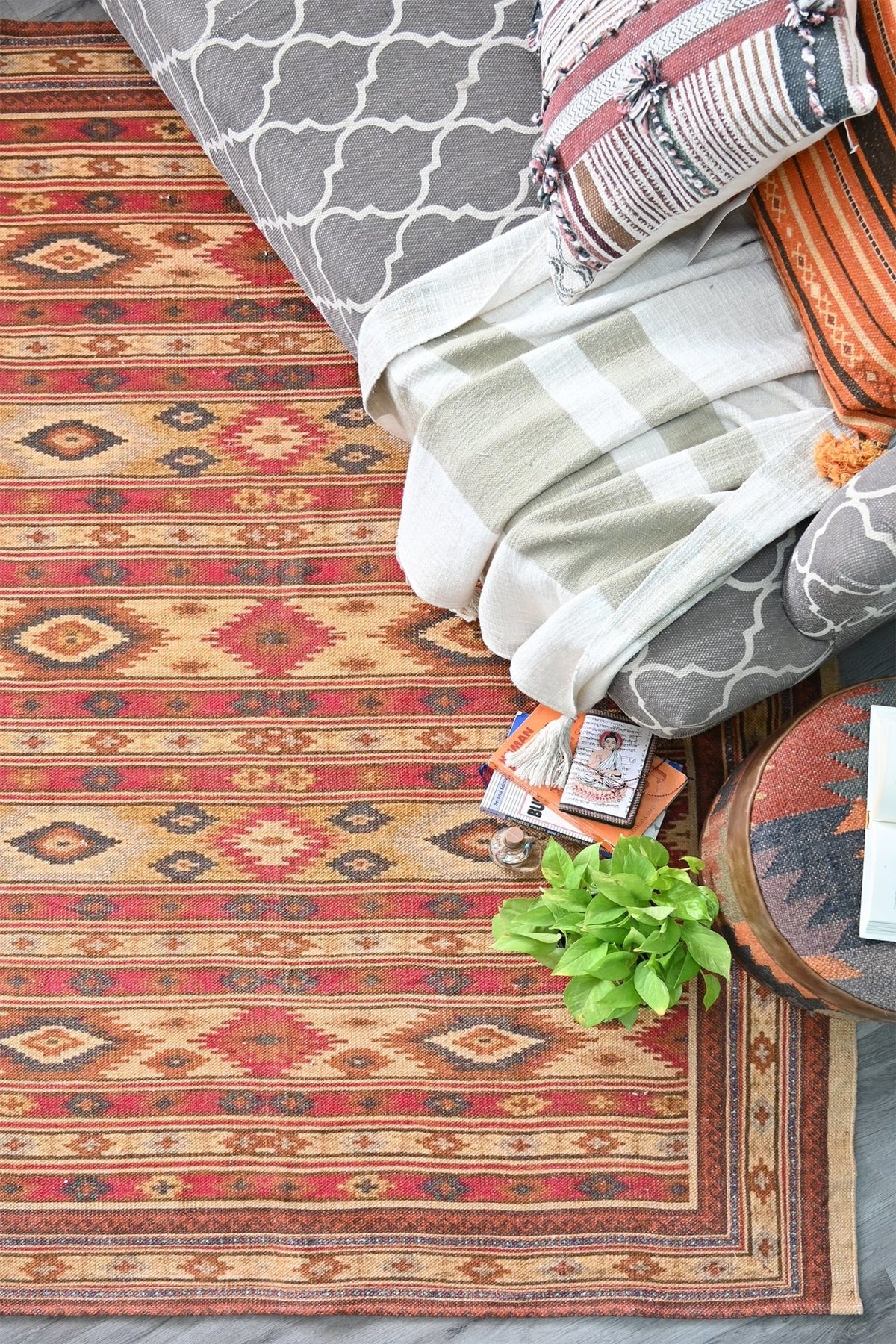 Shalom block-printed cotton rug — handmade in Jaipur