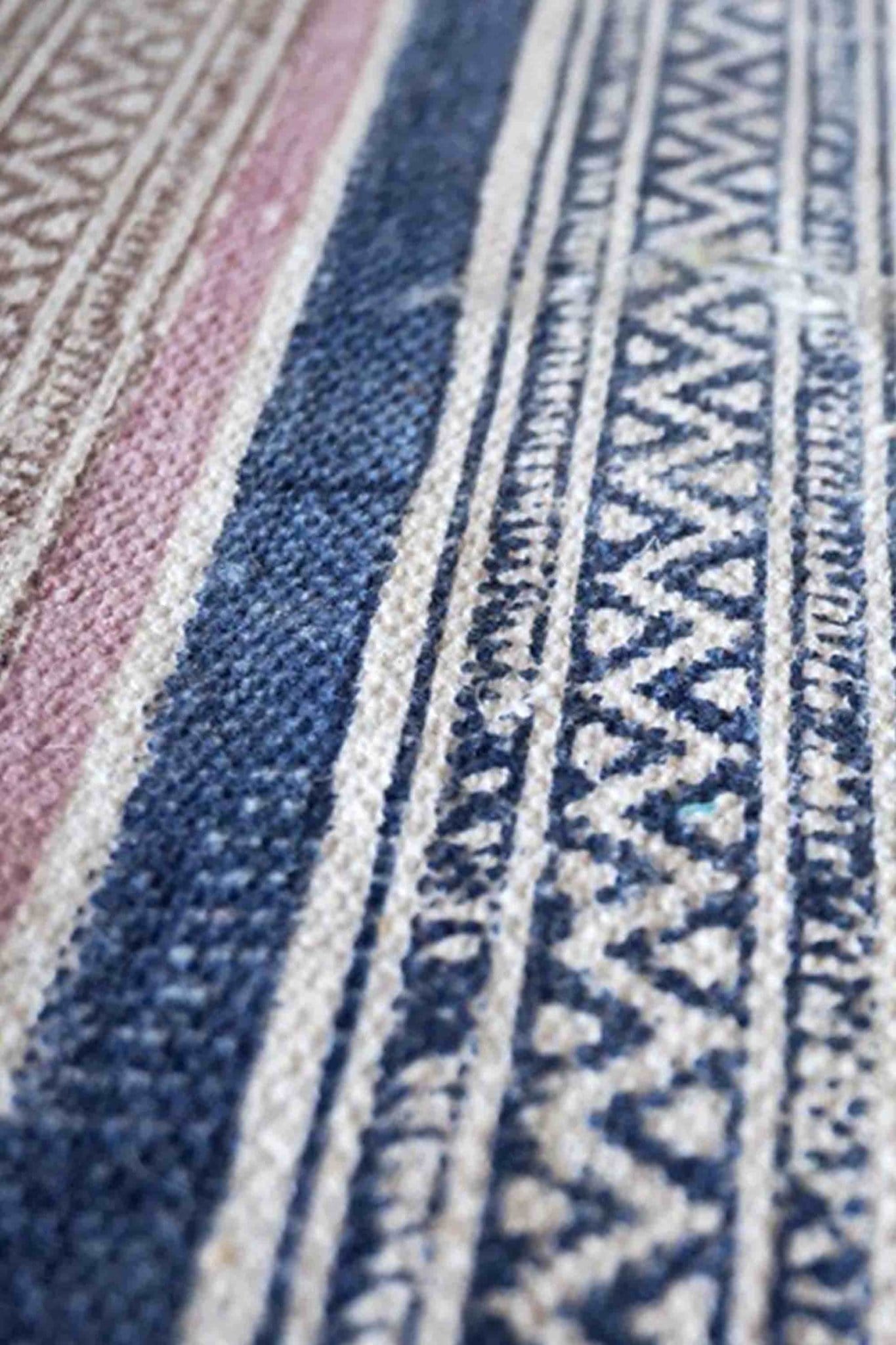 SHIBUYA - BLOCK PRINTED RUG - BLUE & PINK - ART AVENUE