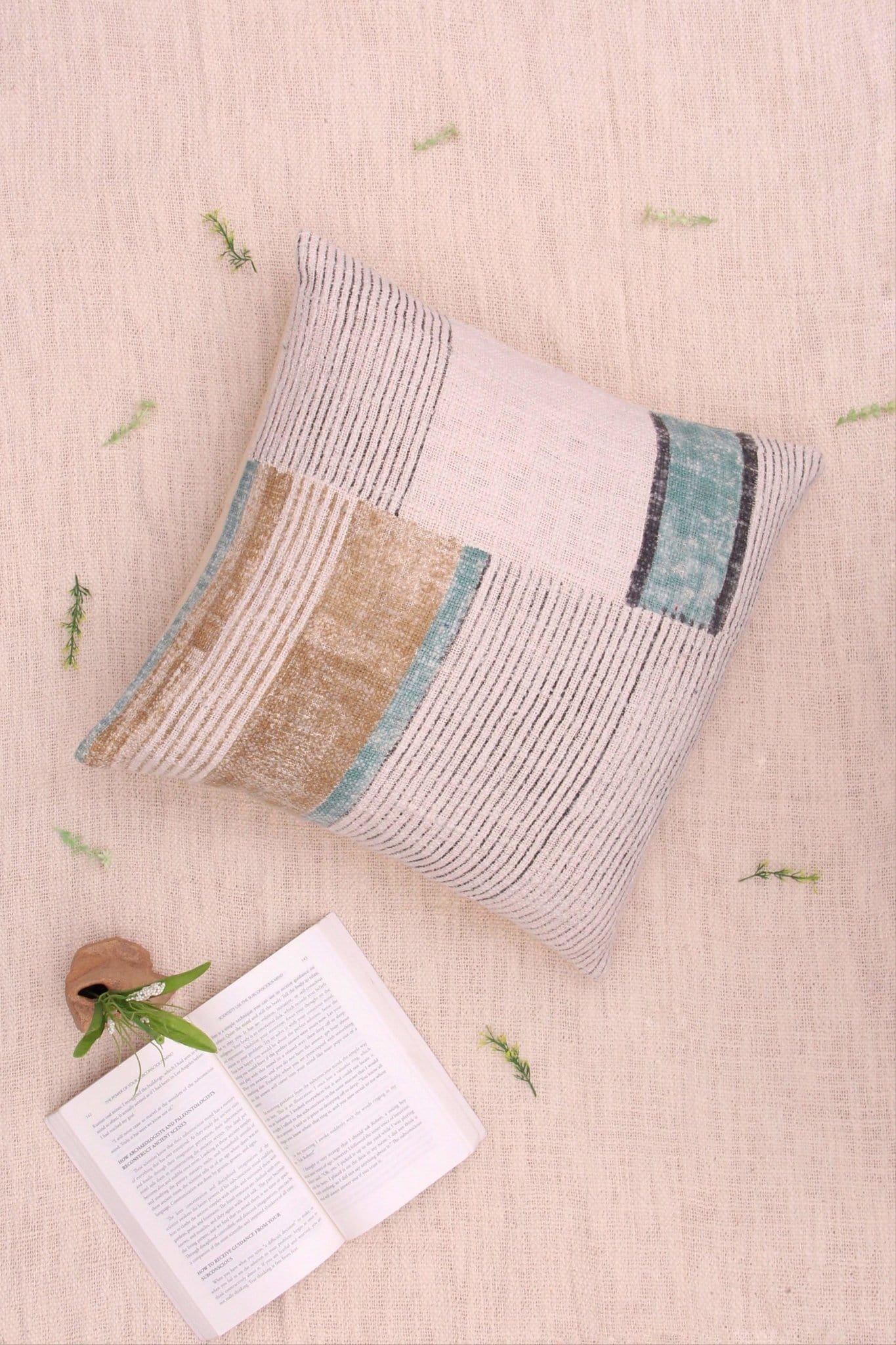 Skip Block-Printed Square Cushion Cover — White — Art Avenue