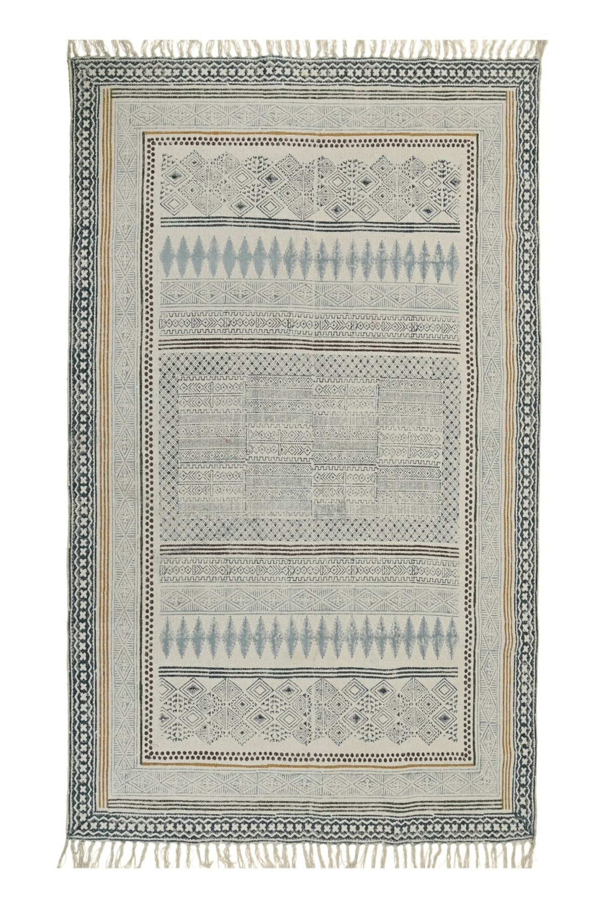 Snowdrop Block-Printed Cotton Dhurrie Rug — Art Avenue