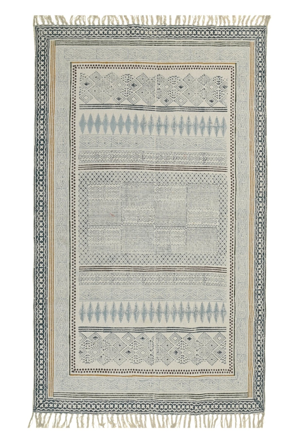 Snowdrop Block-Printed Cotton Dhurrie Rug — overhead view — Art Avenue