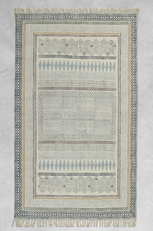 Block-Printed Cotton Dhurrie Rug in Traditional Pattern — Art Avenue