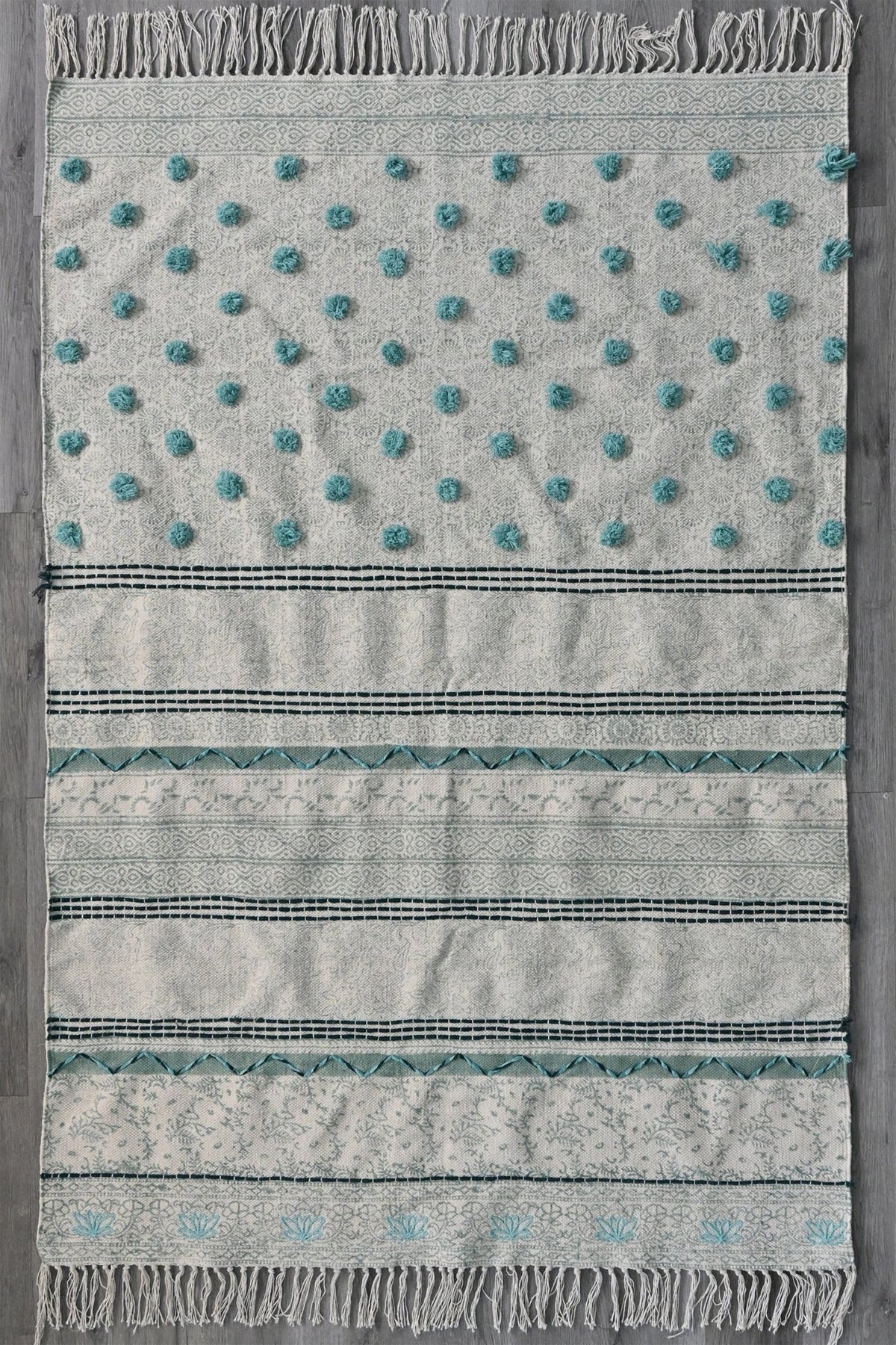 Springfield Block-Printed Cotton Dhurrie Rug in Aqua — Art Avenue