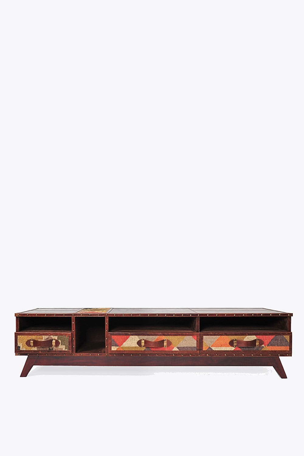 Solid wood TV unit — shelf detail — Art Avenue