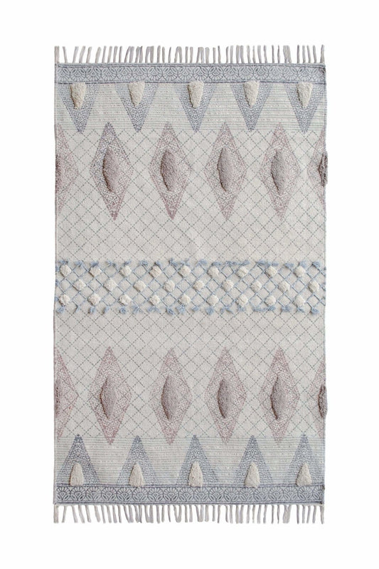 Block-Printed Cotton Dhurrie Rug in Grey Modern — Art Avenue