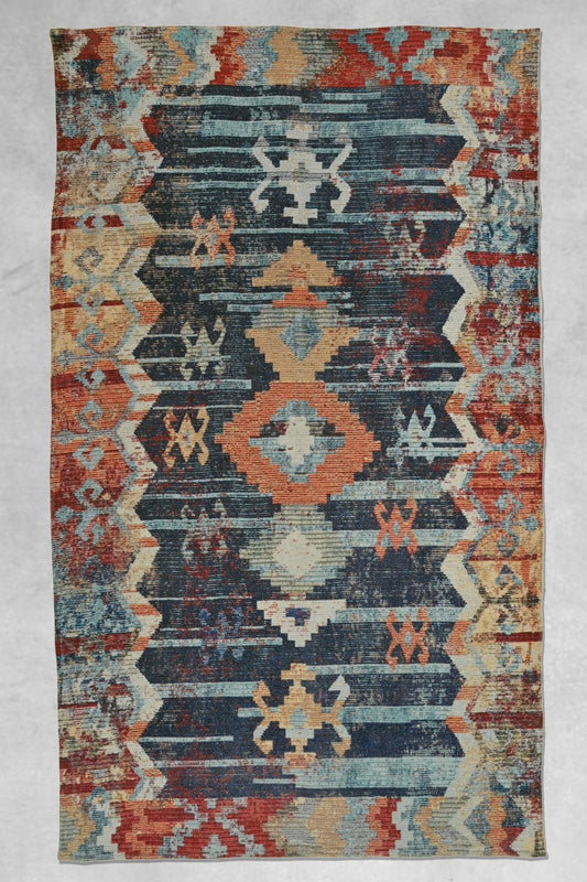 Tinsel block-printed cotton rug — handmade in Jaipur