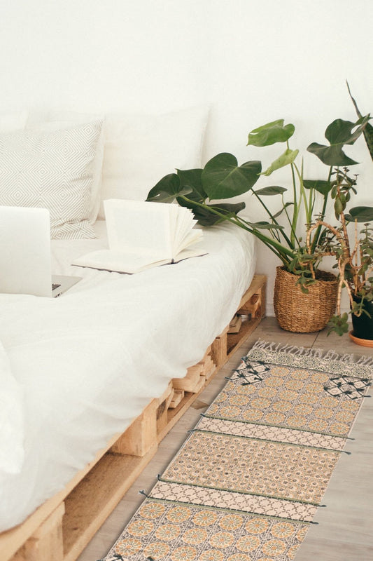 TOPHER -BLOCK PRINTED FLOOR RUNNER - YELLOW - ART AVENUE