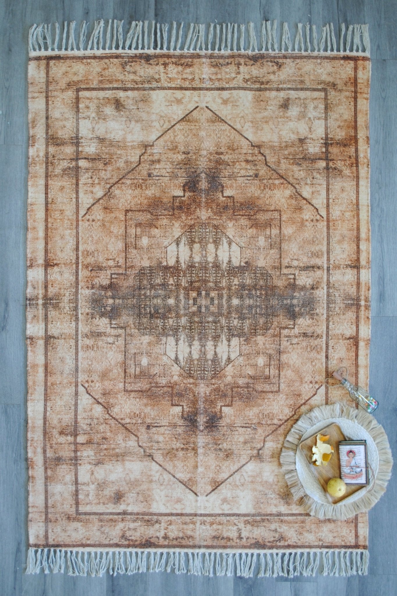Trapezium block-printed rug — handmade in Jaipur