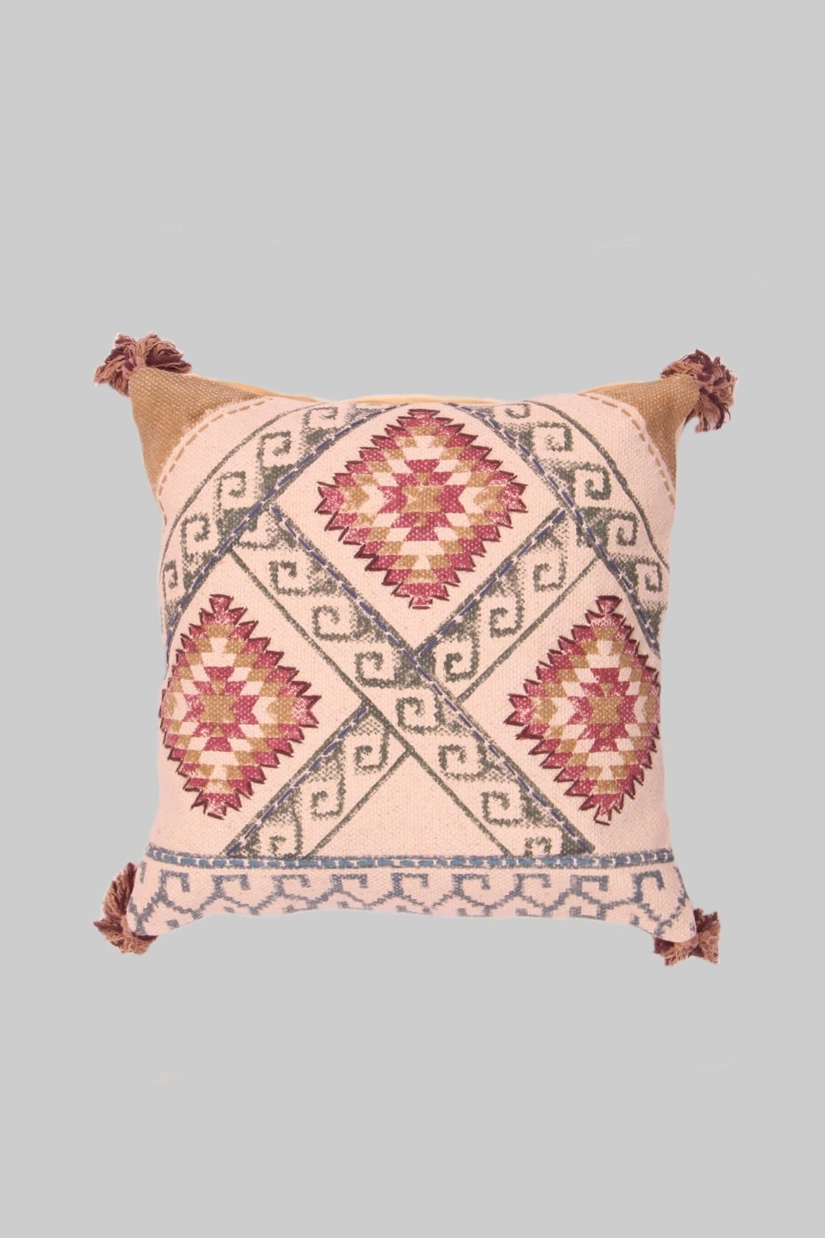 Block-printed square cushion on sofa — Art Avenue