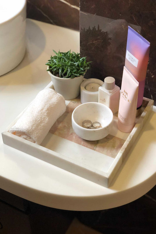 VAPOUR - MARBLE TRAY - WHITE WITH PINK PATTERN - ART AVENUE
