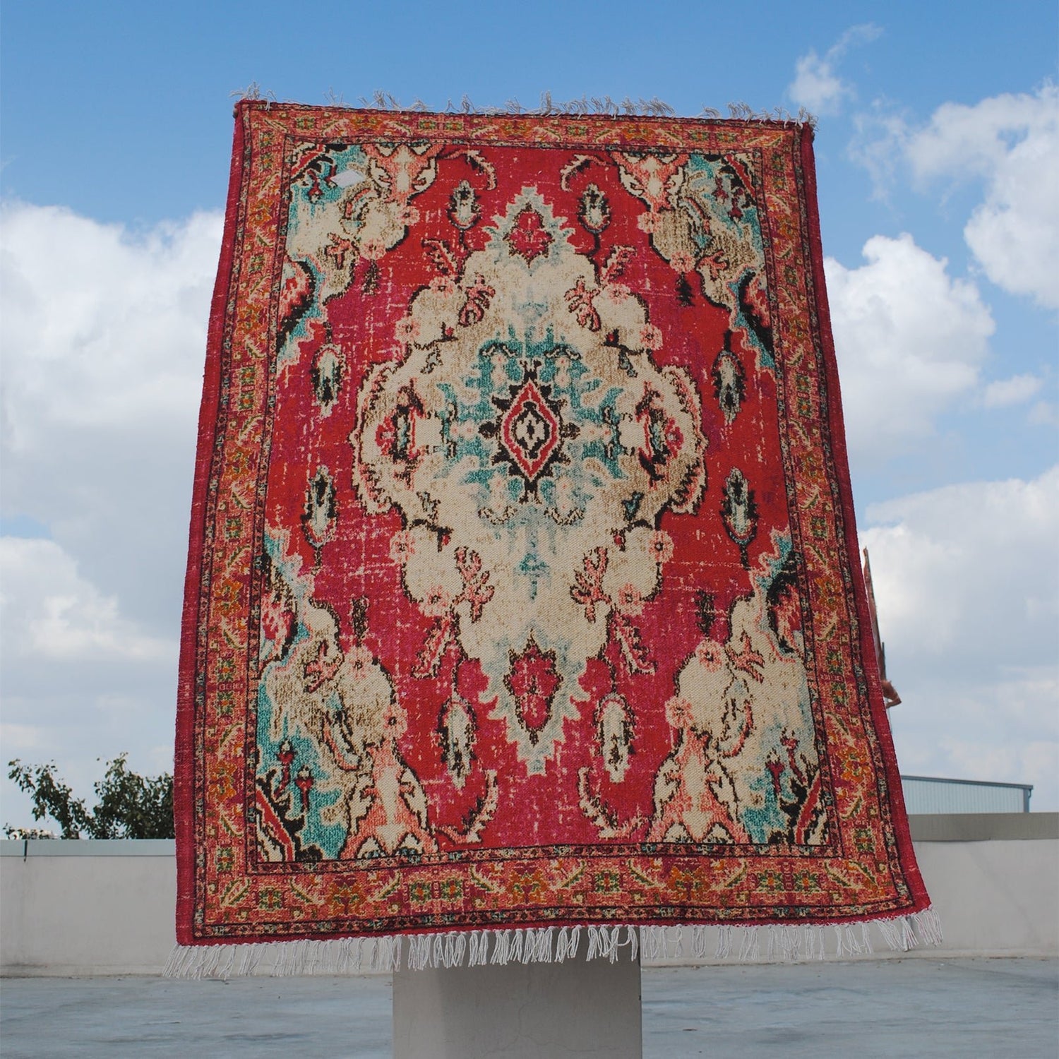 Velutina block-printed rug room setting — Art Avenue India
